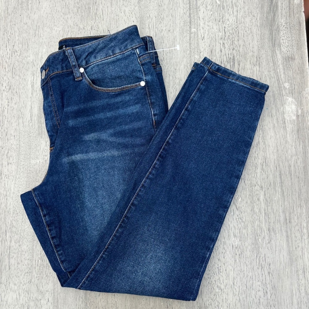 Tahari Kelly Mid-Rise Skinny Jeans Dark Wash Blue Denim Size 10P Petite